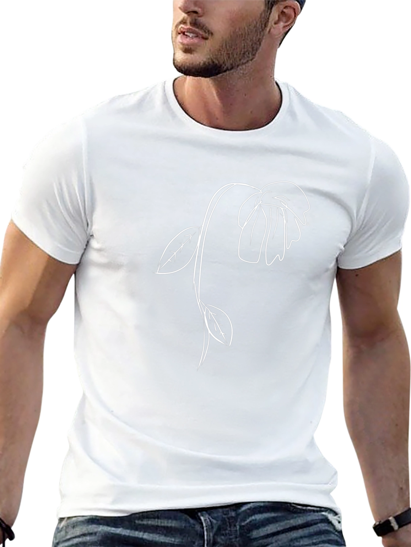 Minimalist Flower Graphic Black T-Shirt