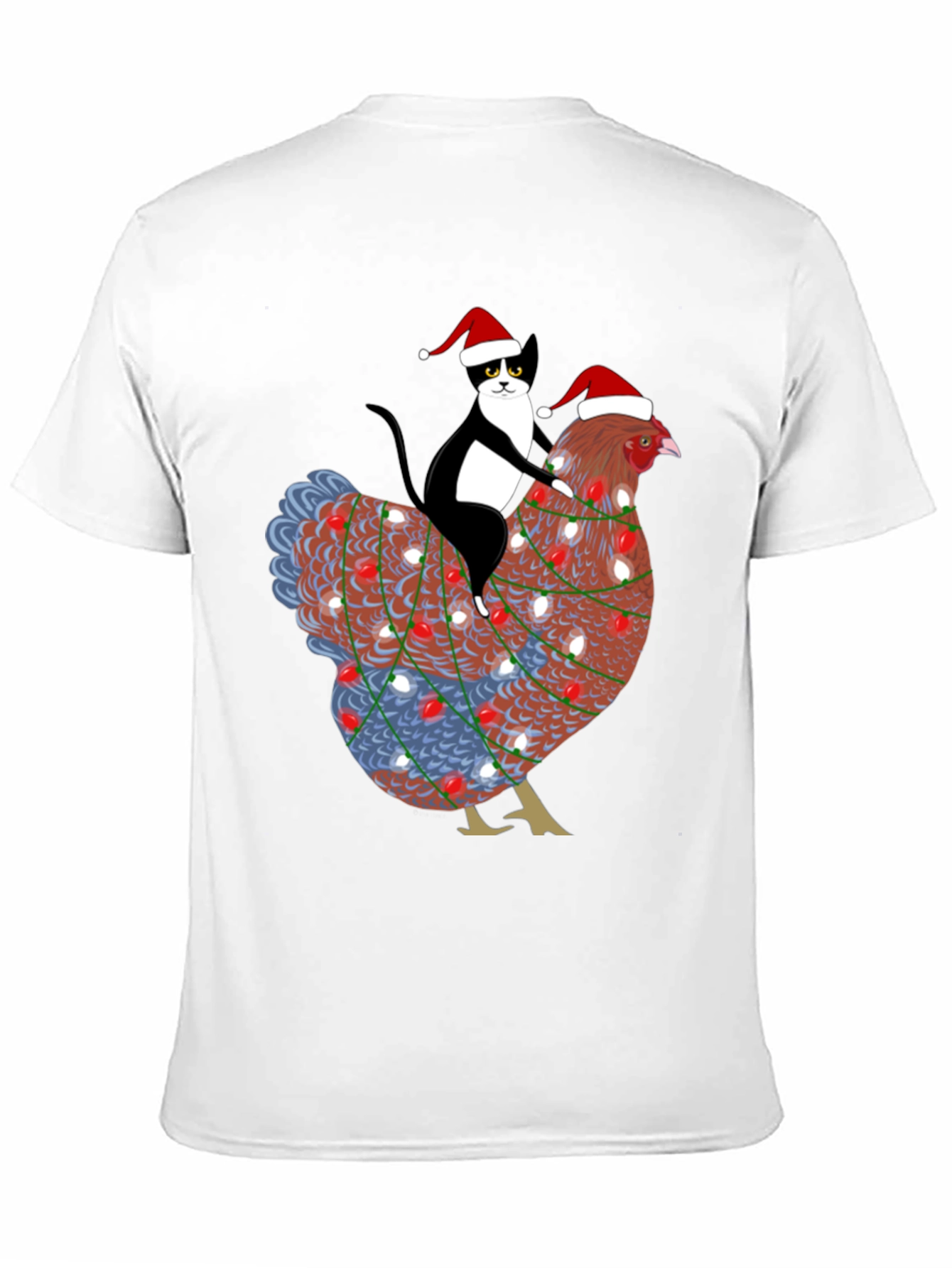 Christmas Cat Riding Chicken Graphic Tee