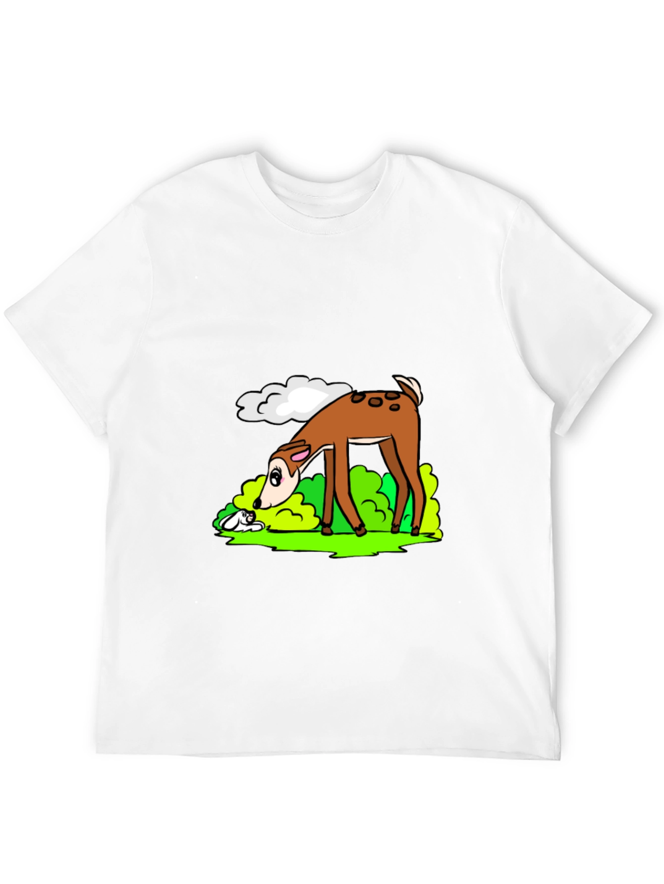 Cartoon Deer Graphic Tee - Black Cotton T-Shirt