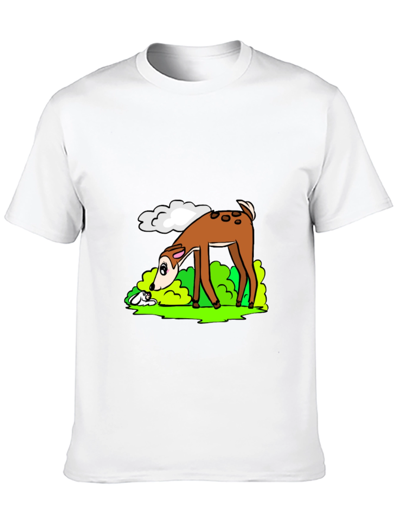 Cartoon Deer Graphic Tee - Black Cotton T-Shirt