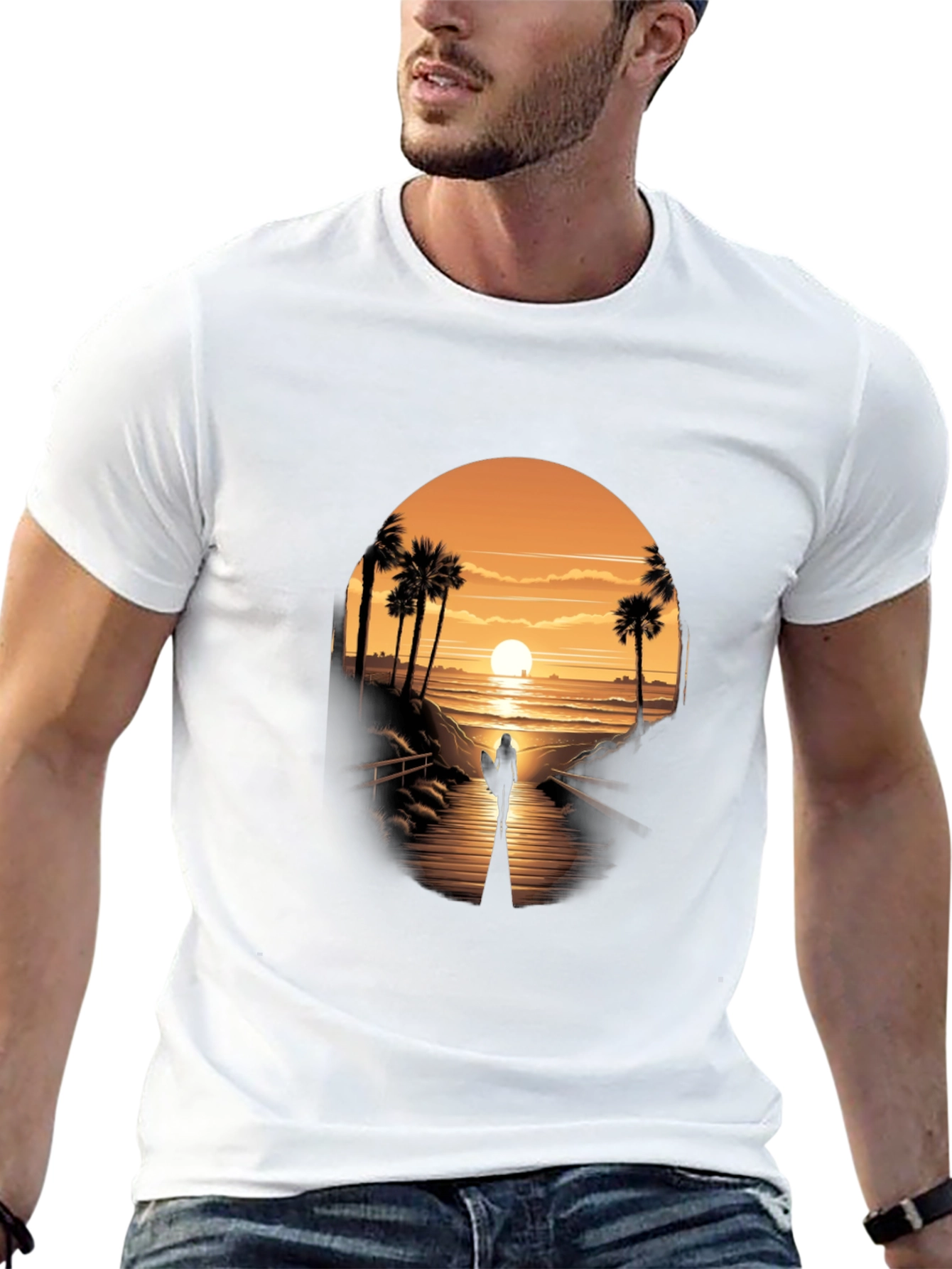 Sunset Surfer Graphic Tee - Black