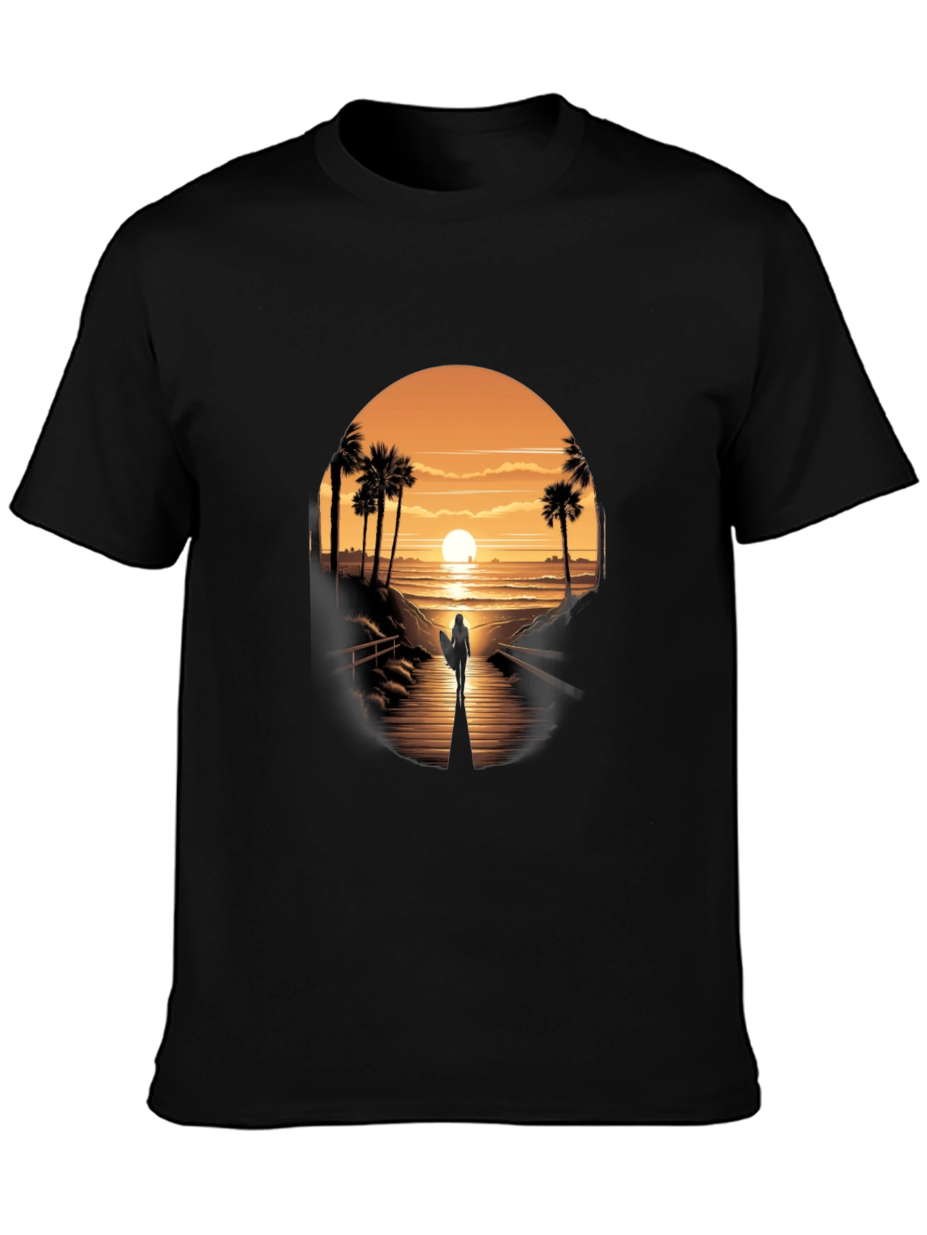 Sunset Surfer Graphic Tee - Black