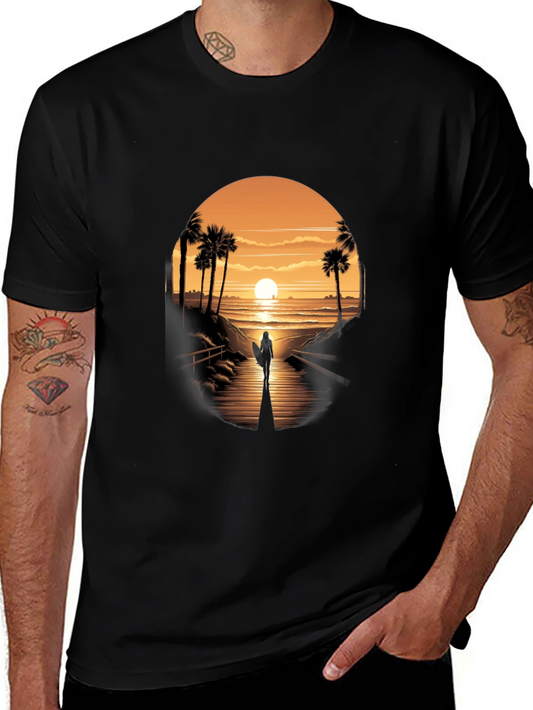 Sunset Surfer Graphic Tee - Black