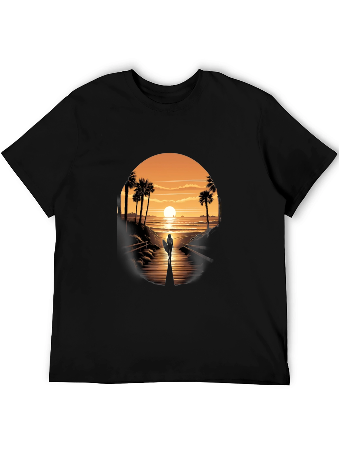 Sunset Surfer Graphic Tee - Black