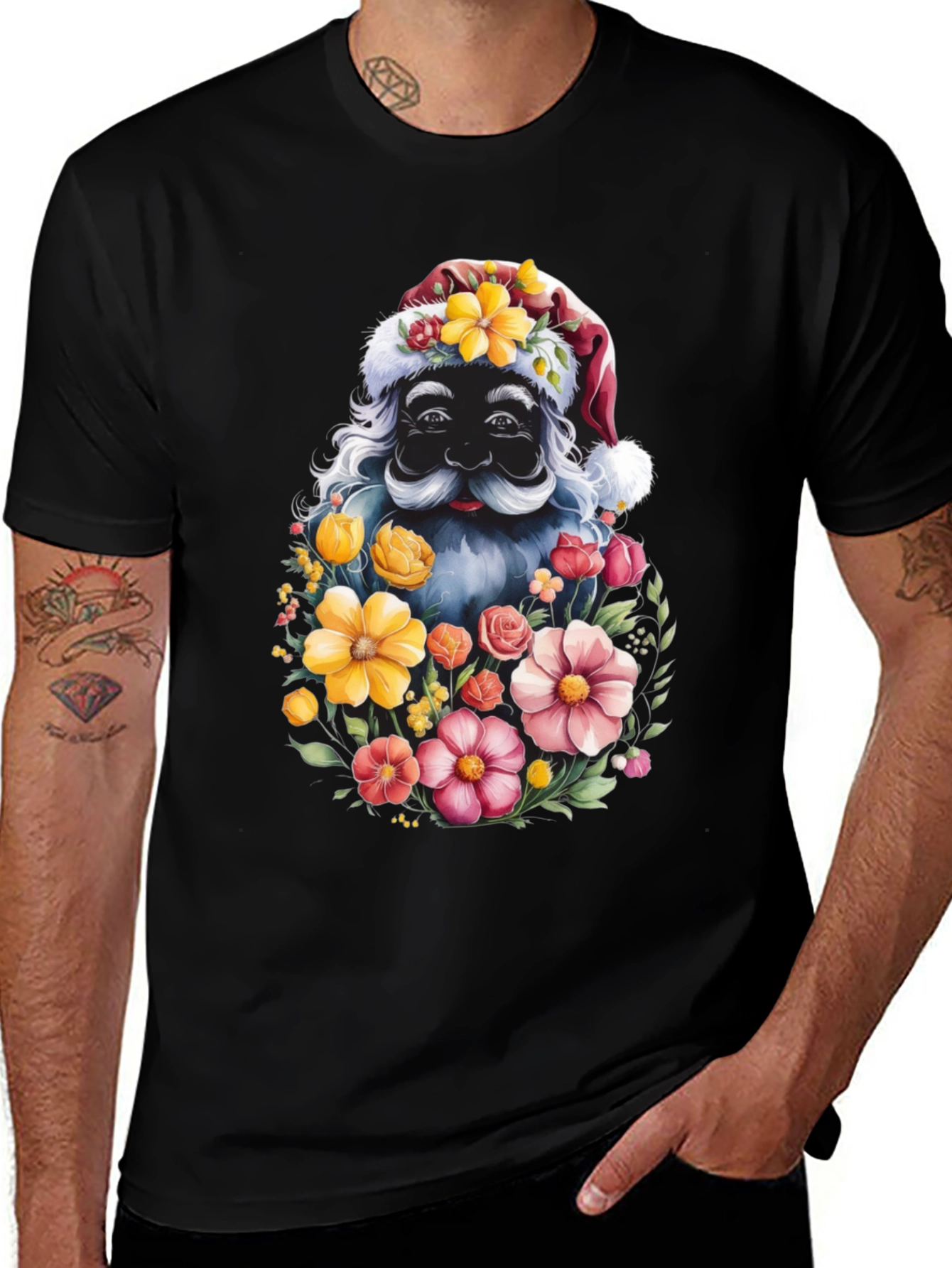 Floral Santa Graphic Tee - Holiday Cheer