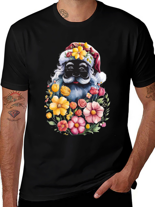 Floral Santa Graphic Tee - Holiday Cheer