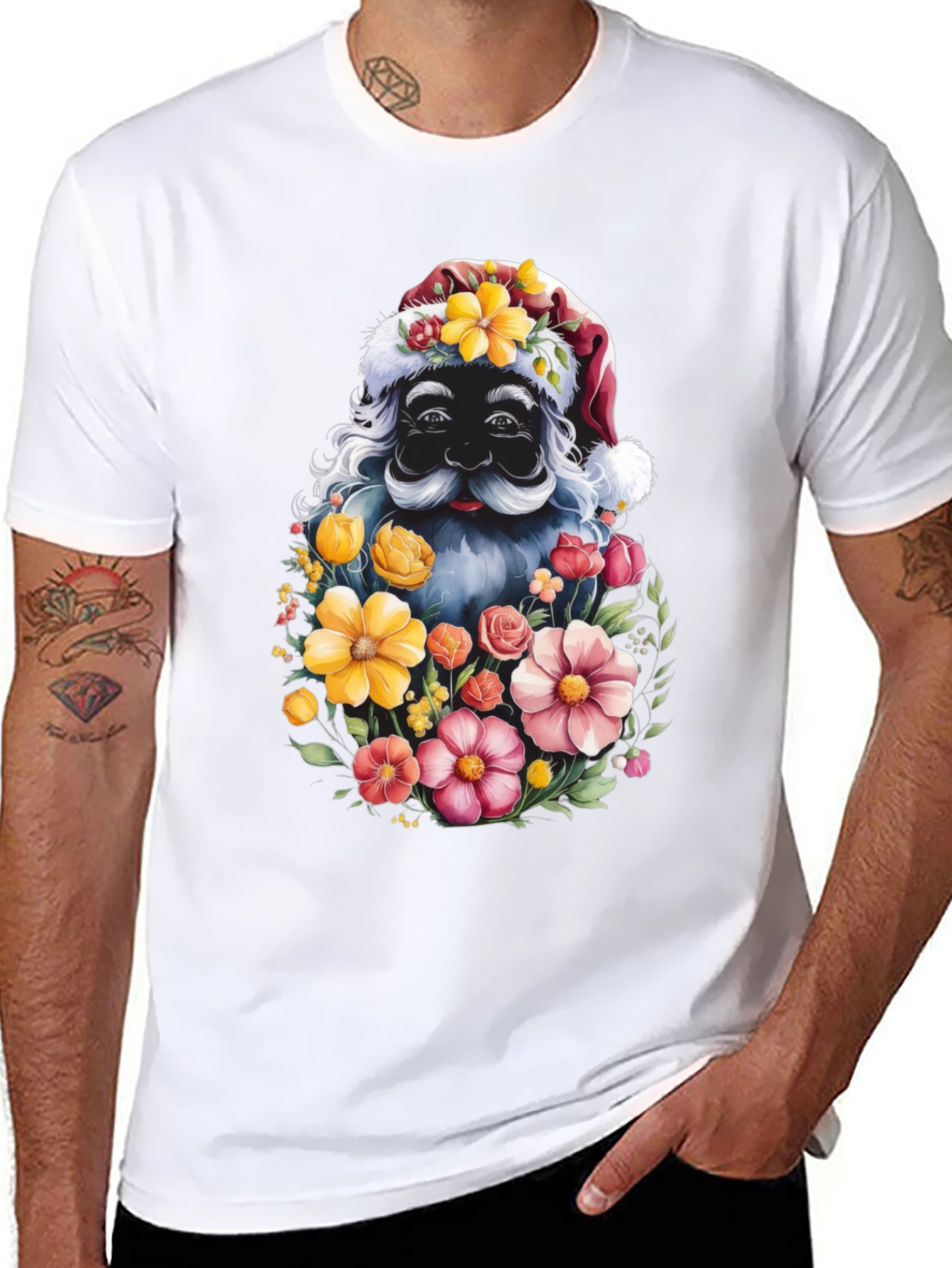Floral Santa Graphic Tee - Holiday Cheer