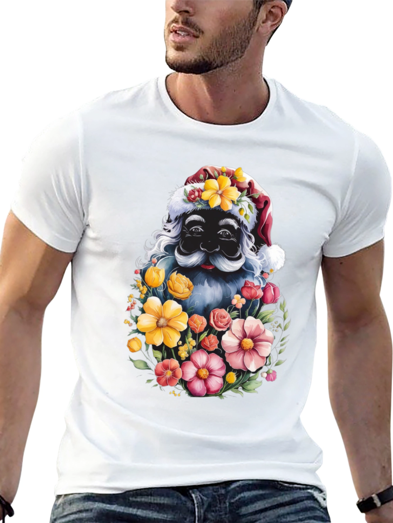 Floral Santa Graphic Tee - Holiday Cheer