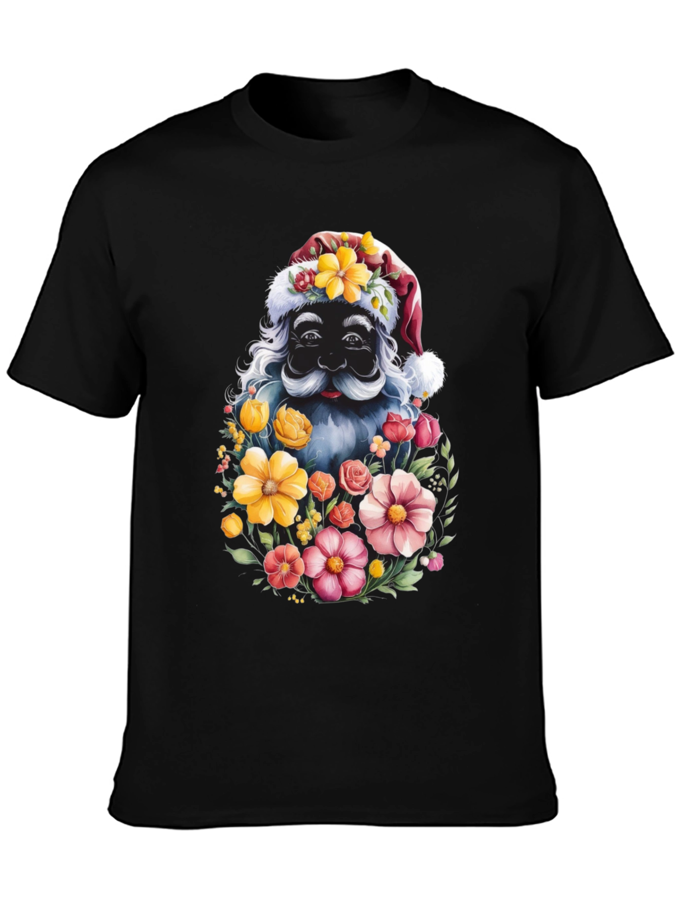Floral Santa Graphic Tee - Holiday Cheer