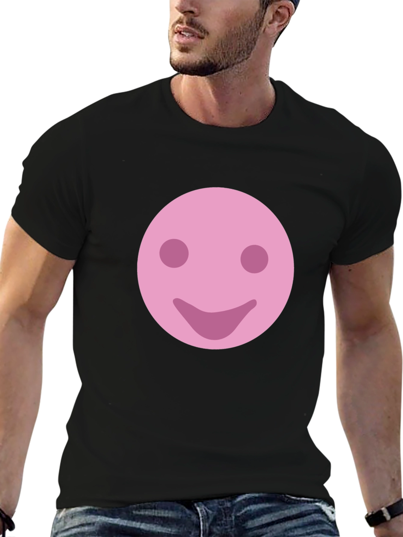 Pink Smiley Face Graphic T-Shirt - Casual Comfort