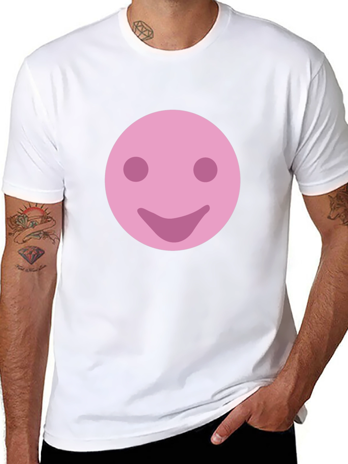 Pink Smiley Face Graphic T-Shirt - Casual Comfort