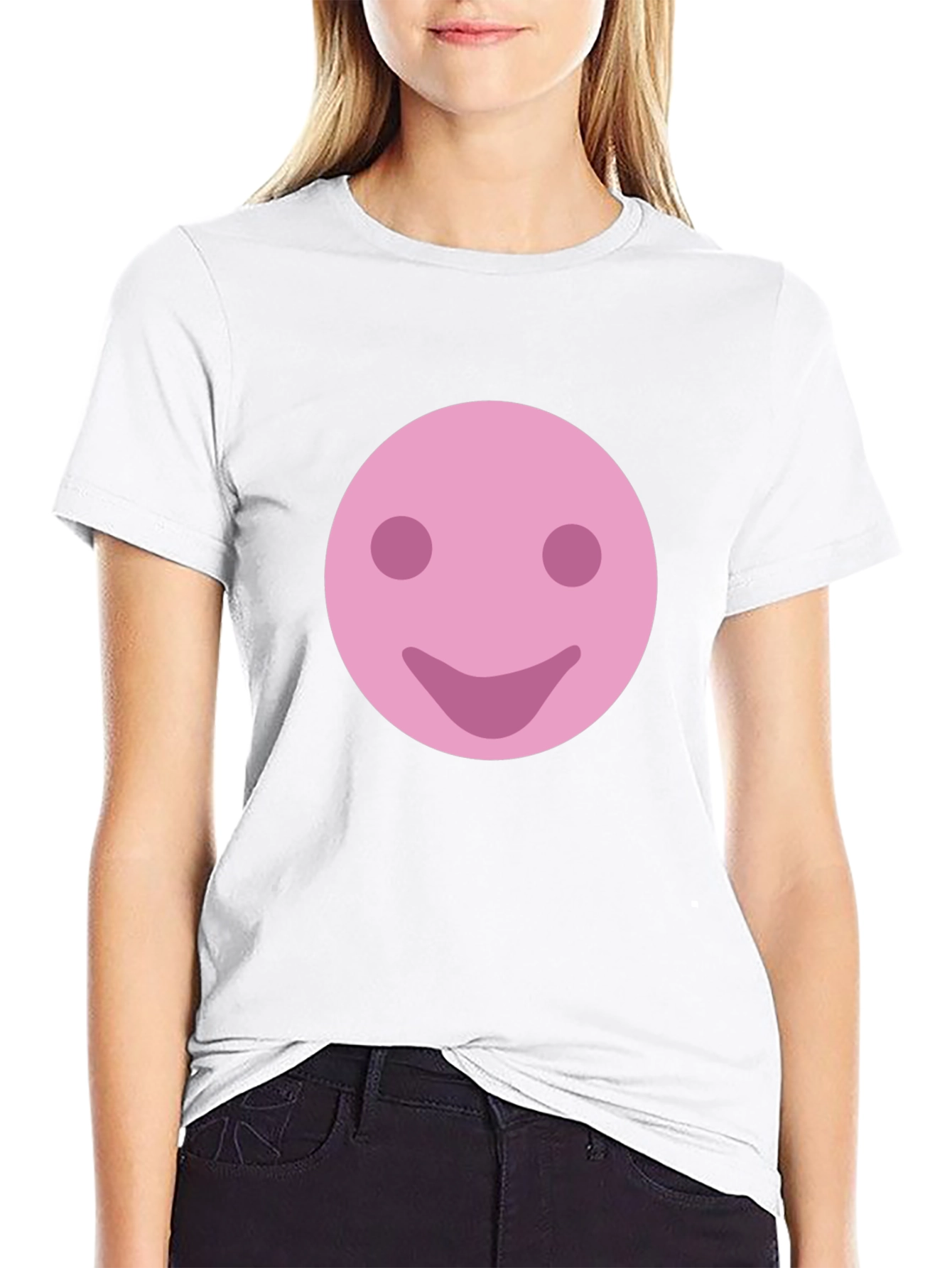 Pink Smiley Face Graphic T-Shirt - Casual Comfort