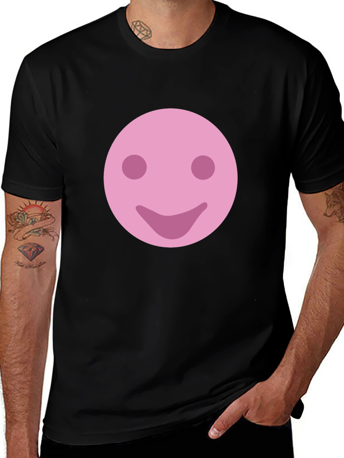 Pink Smiley Face Graphic T-Shirt - Casual Comfort