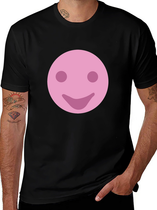 Pink Smiley Face Graphic T-Shirt - Casual Comfort