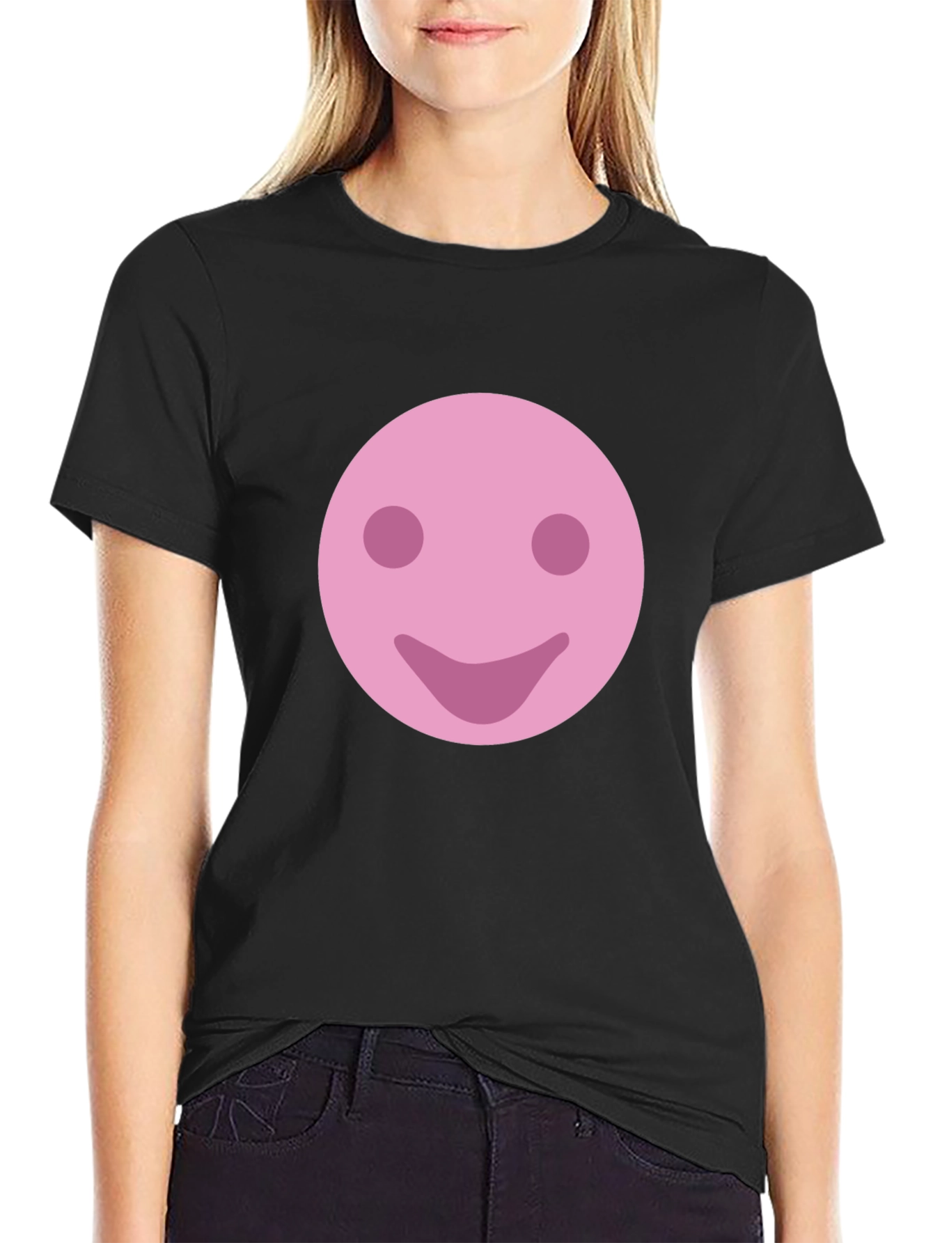 Pink Smiley Face Graphic T-Shirt - Casual Comfort
