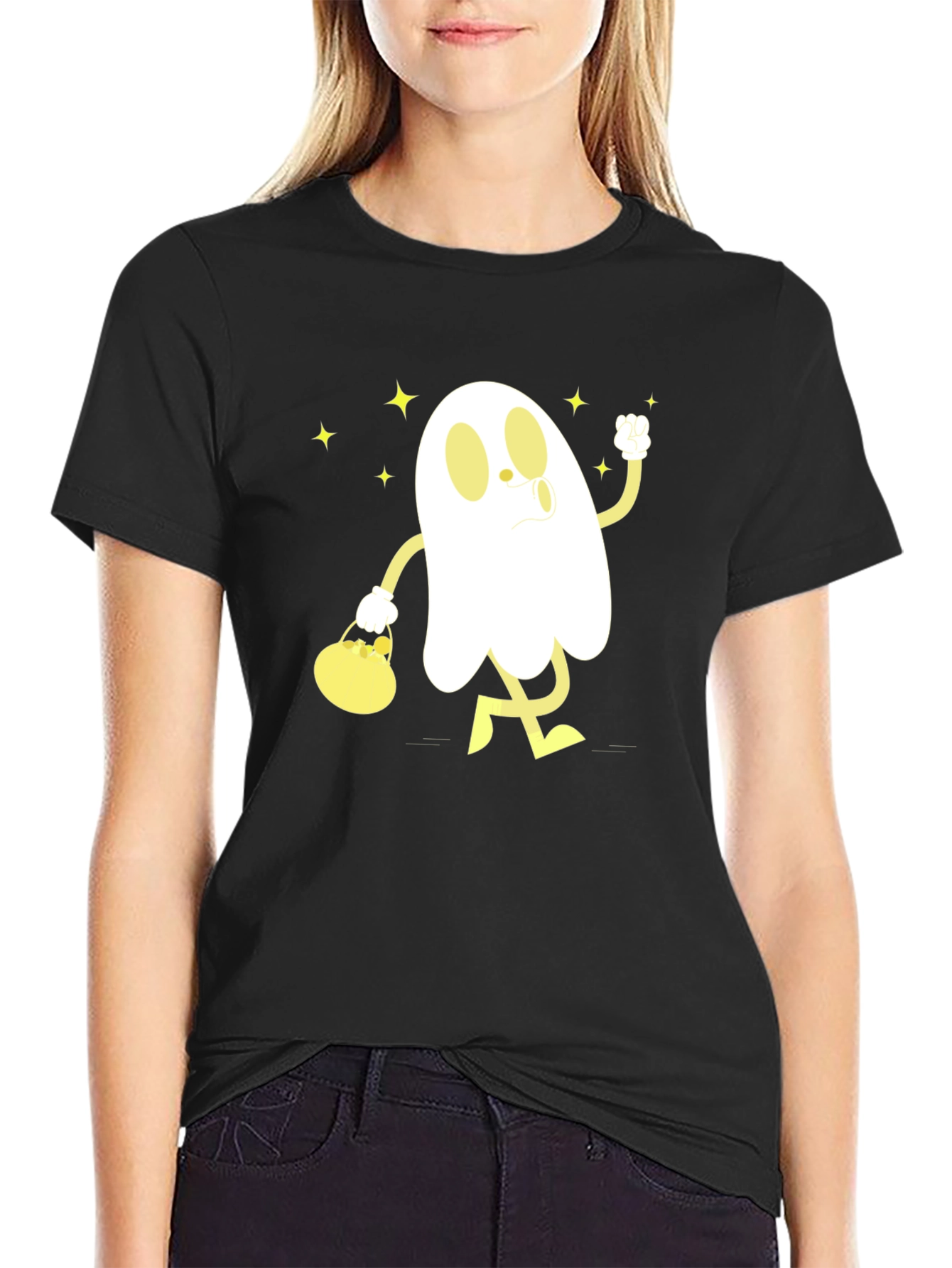 Cartoon Ghost Graphic T-Shirt - Halloween Style