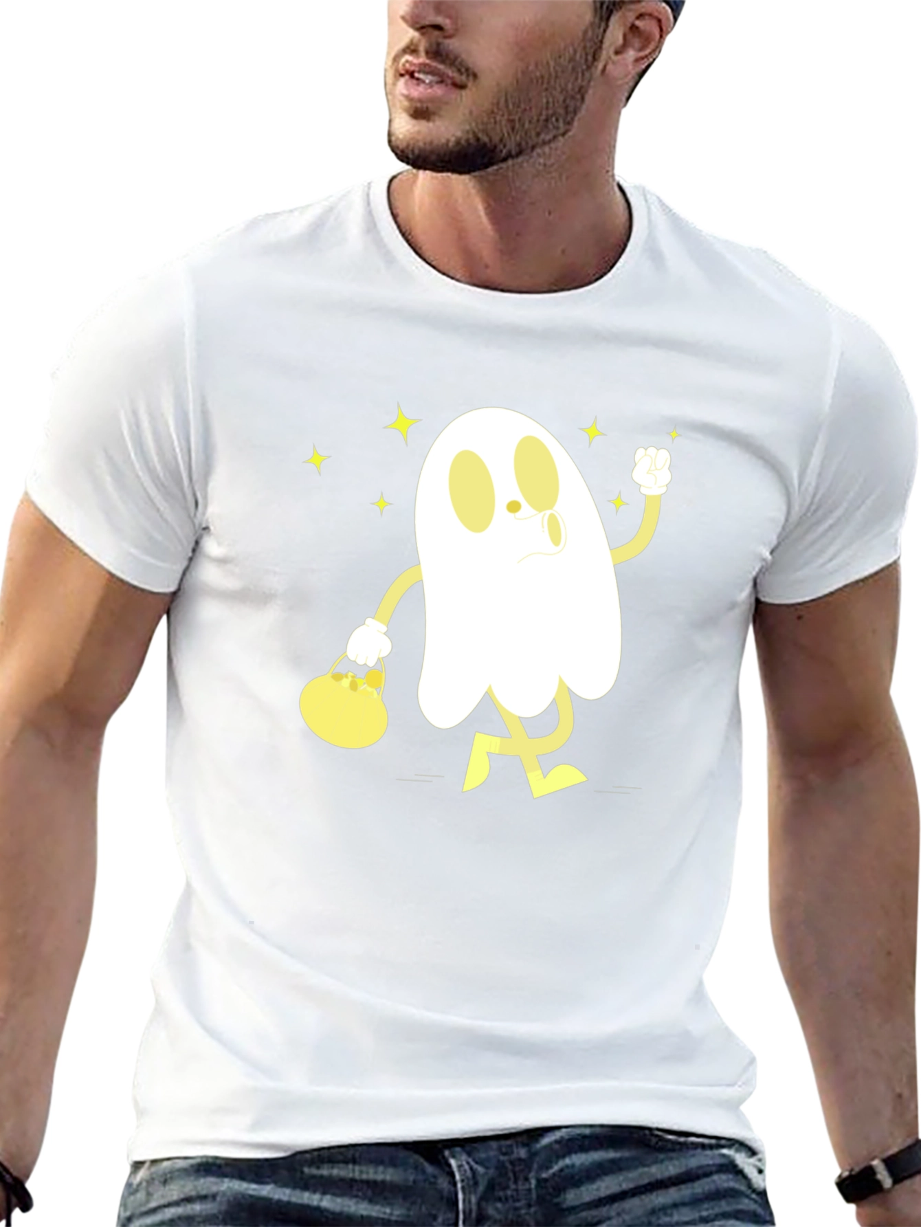 Cartoon Ghost Graphic T-Shirt - Halloween Style