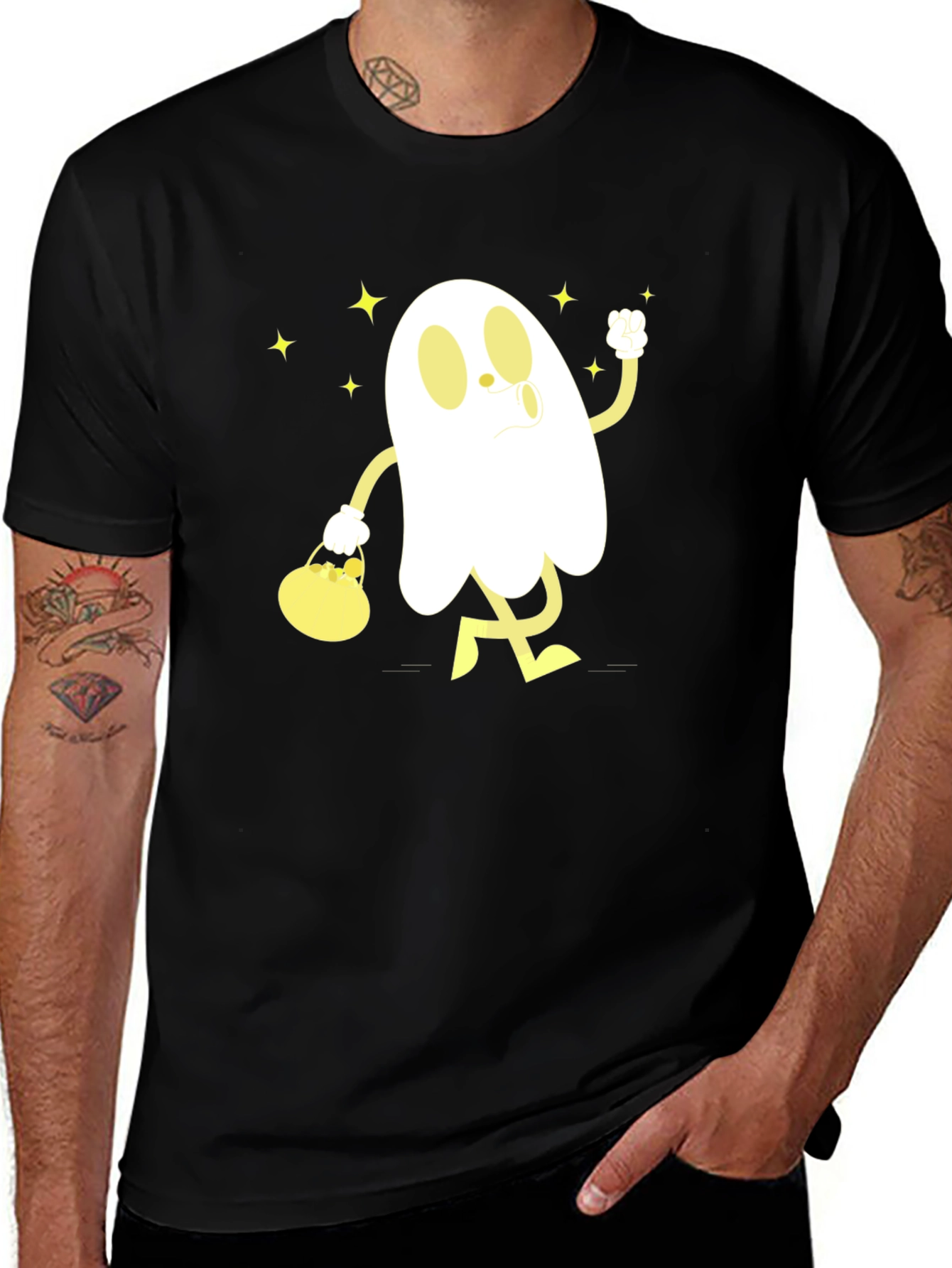 Cartoon Ghost Graphic T-Shirt - Halloween Style