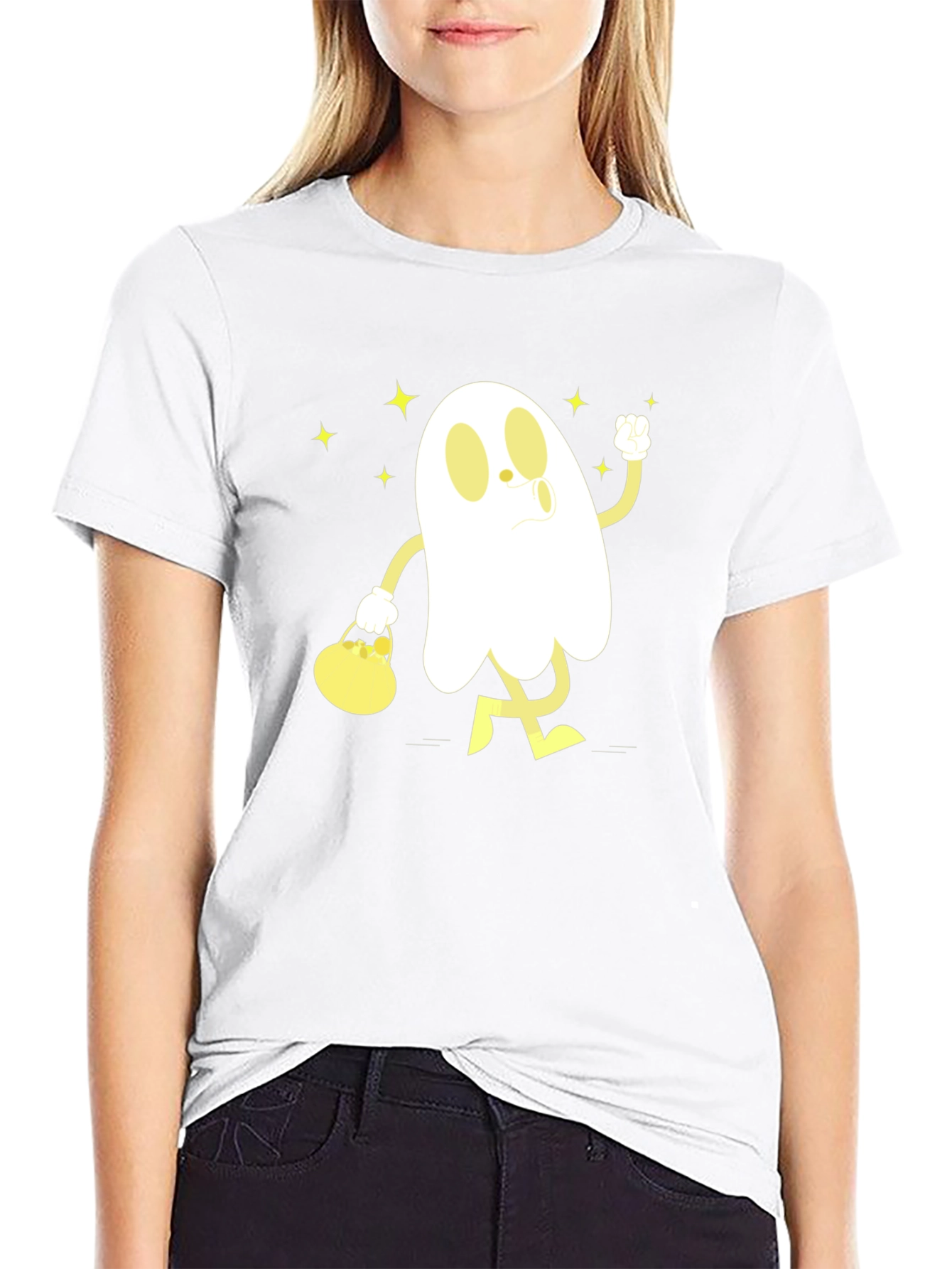 Cartoon Ghost Graphic T-Shirt - Halloween Style