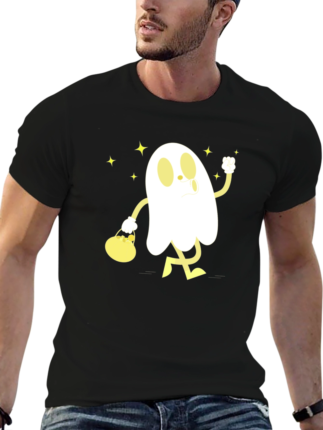 Cartoon Ghost Graphic T-Shirt - Halloween Style