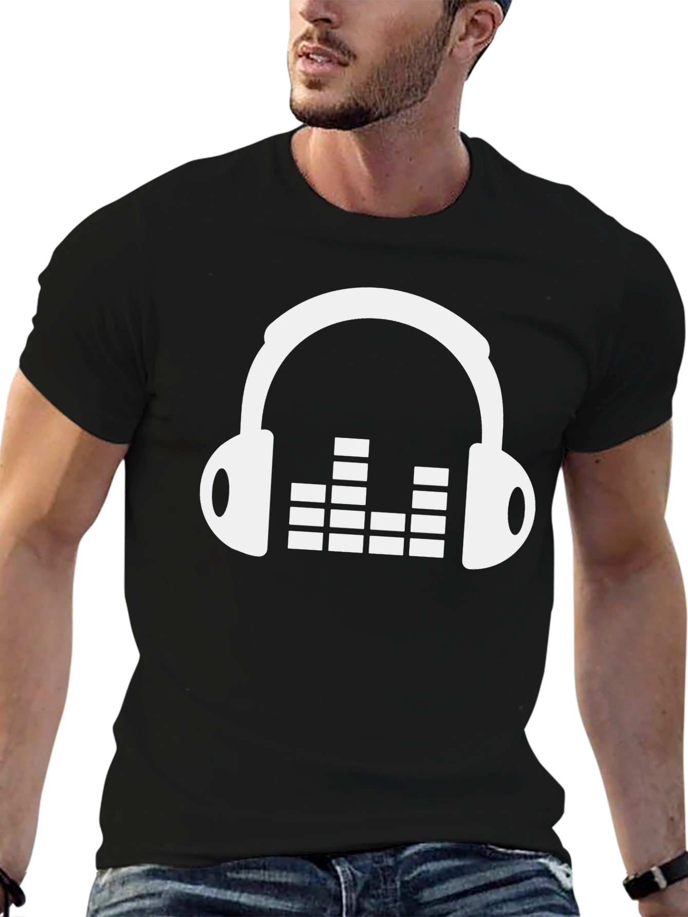 Headphones & Equalizer Black T-Shirt