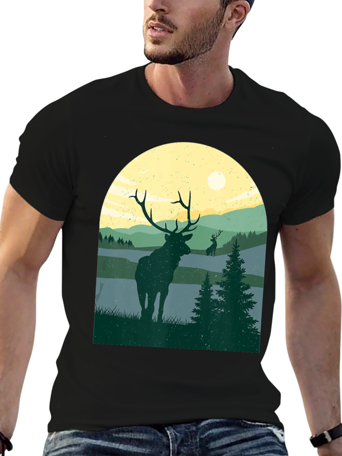 Elk Silhouette T-Shirt - Nature Inspired Design