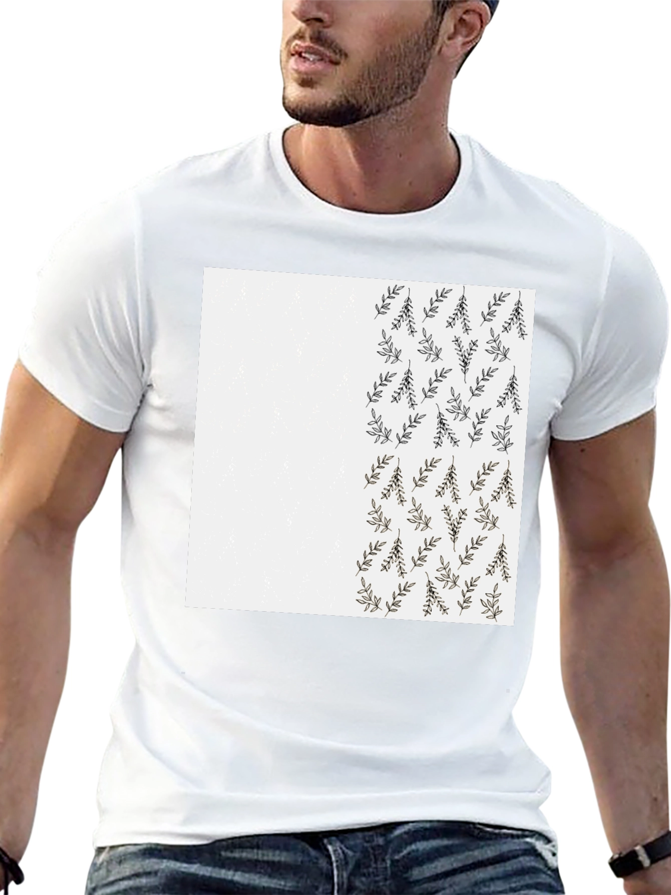 Leaf Print Black Casual T-Shirt