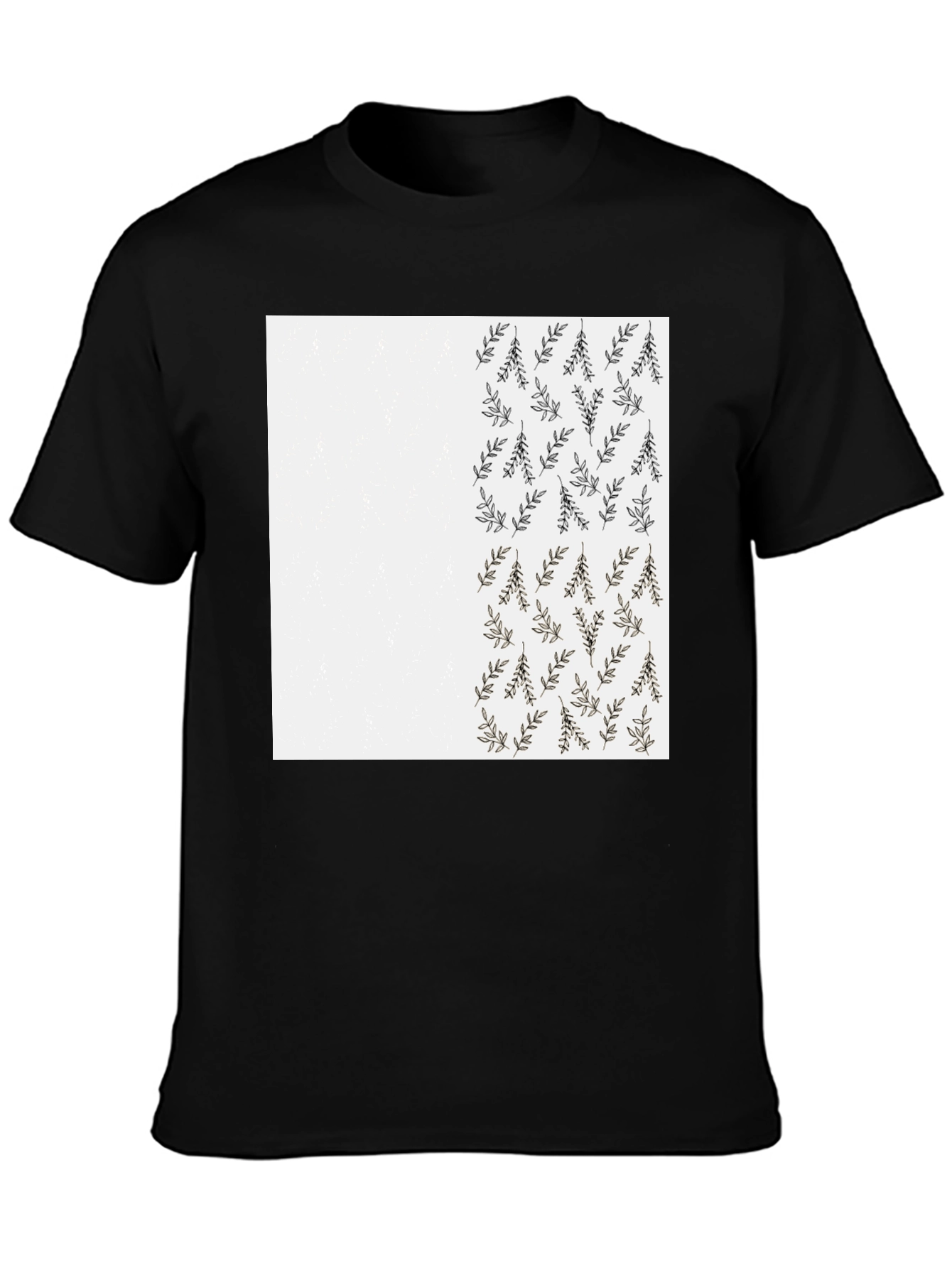 Leaf Print Black Casual T-Shirt
