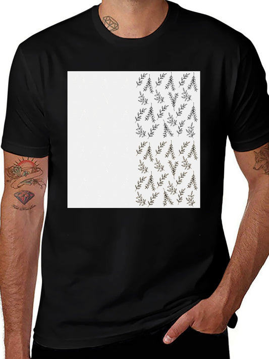 Leaf Print Black Casual T-Shirt