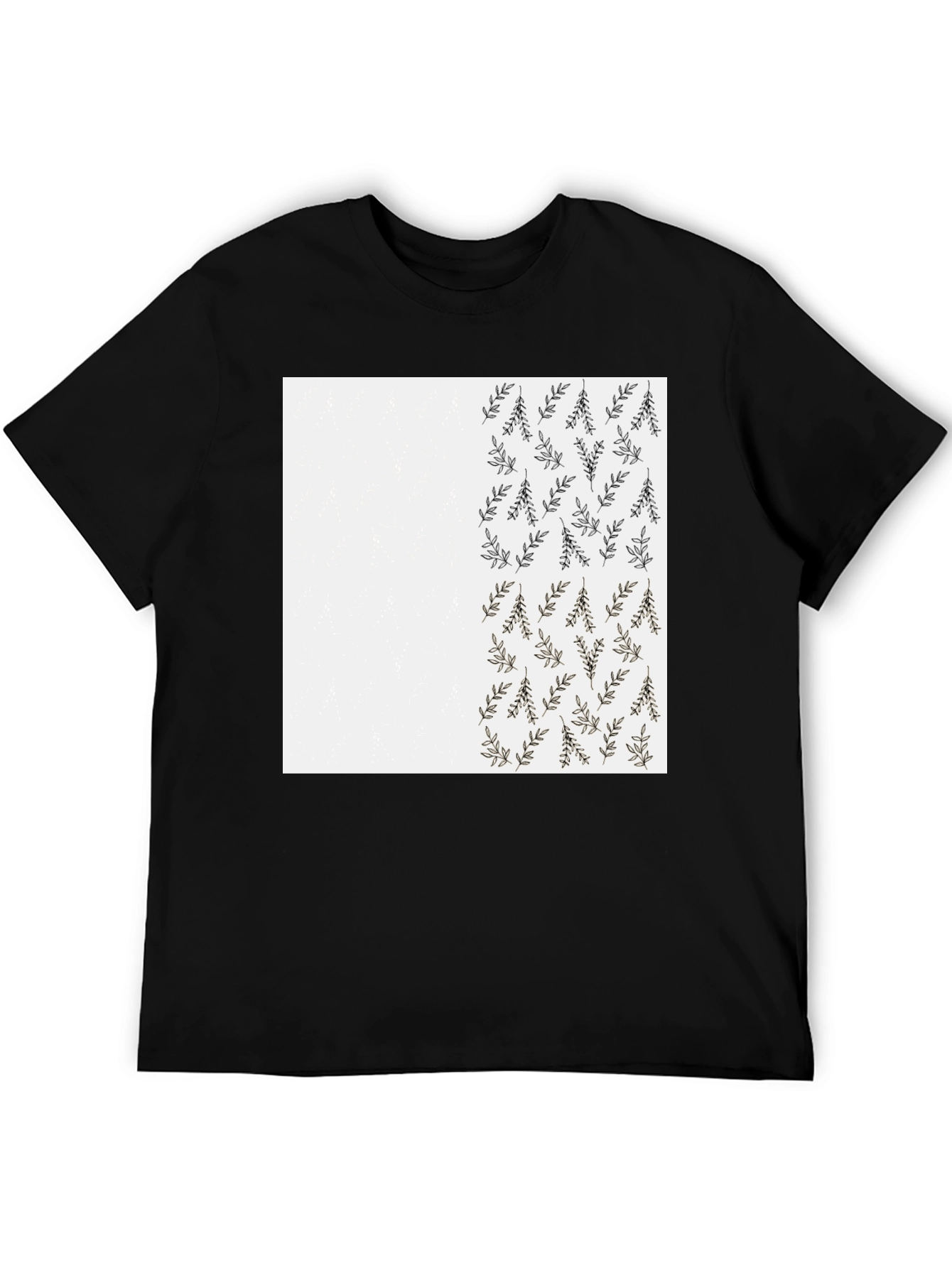 Leaf Print Black Casual T-Shirt