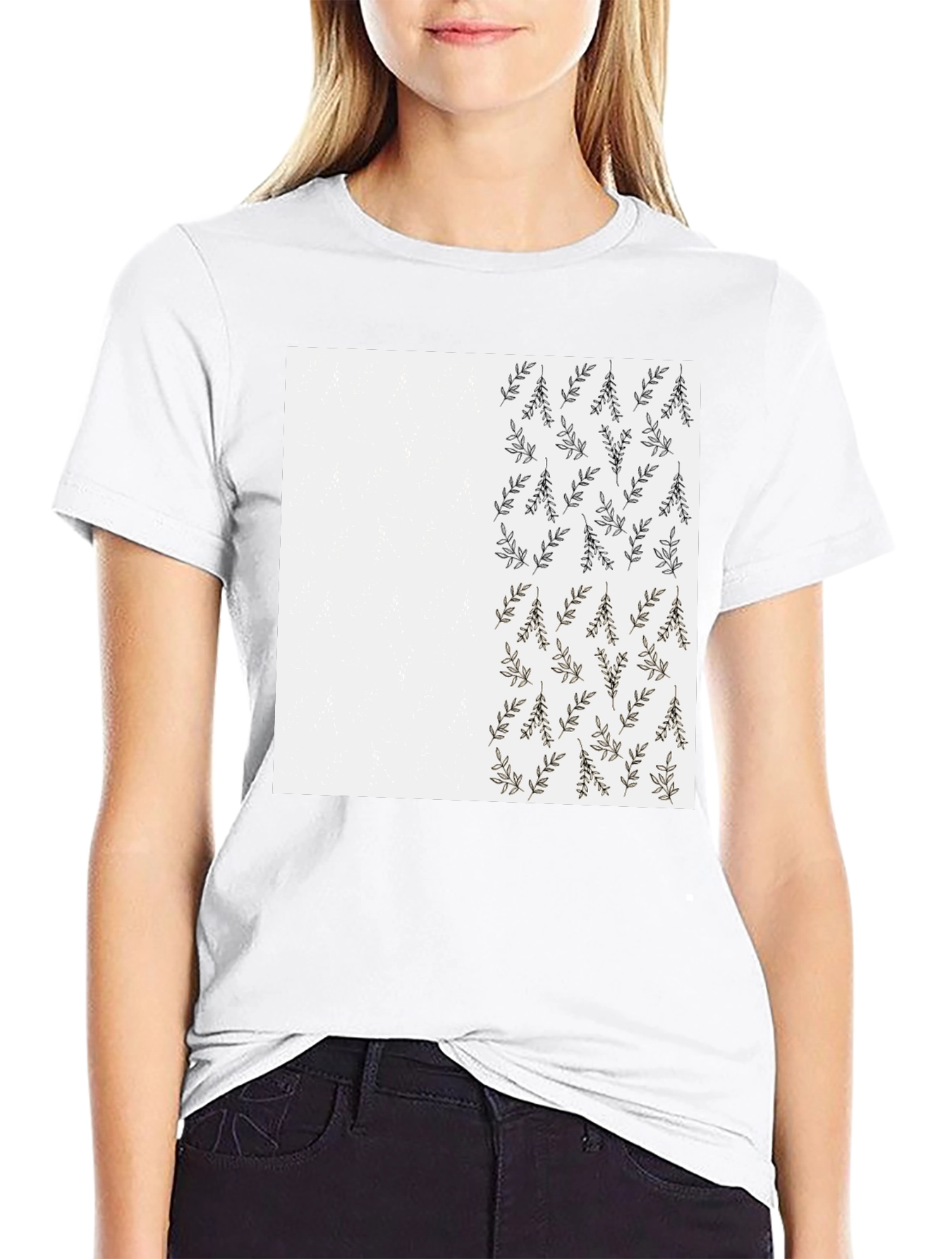 Leaf Print Black Casual T-Shirt
