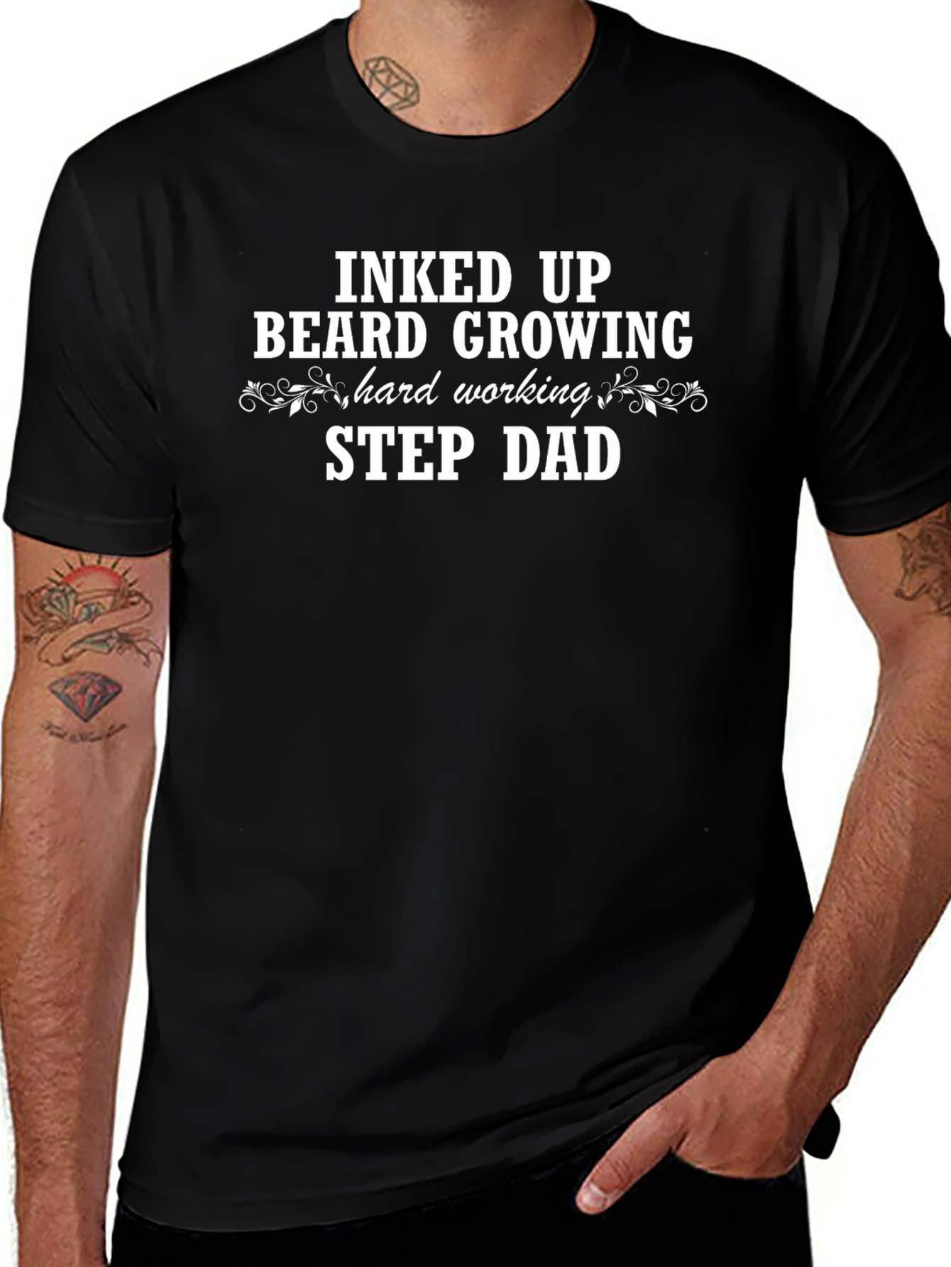 Inked Up Beard Growing Step Dad T-Shirt