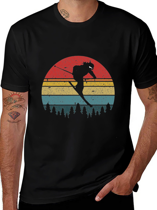 Retro Skiing T-Shirt: Vintage Sunset & Silhouette
