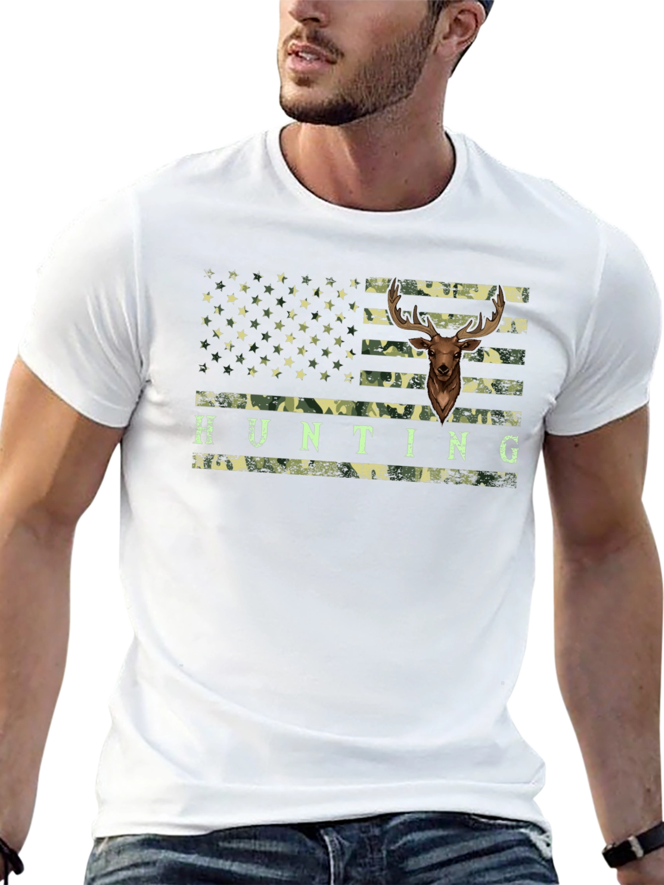 Hunting Flag Deer Graphic T-Shirt