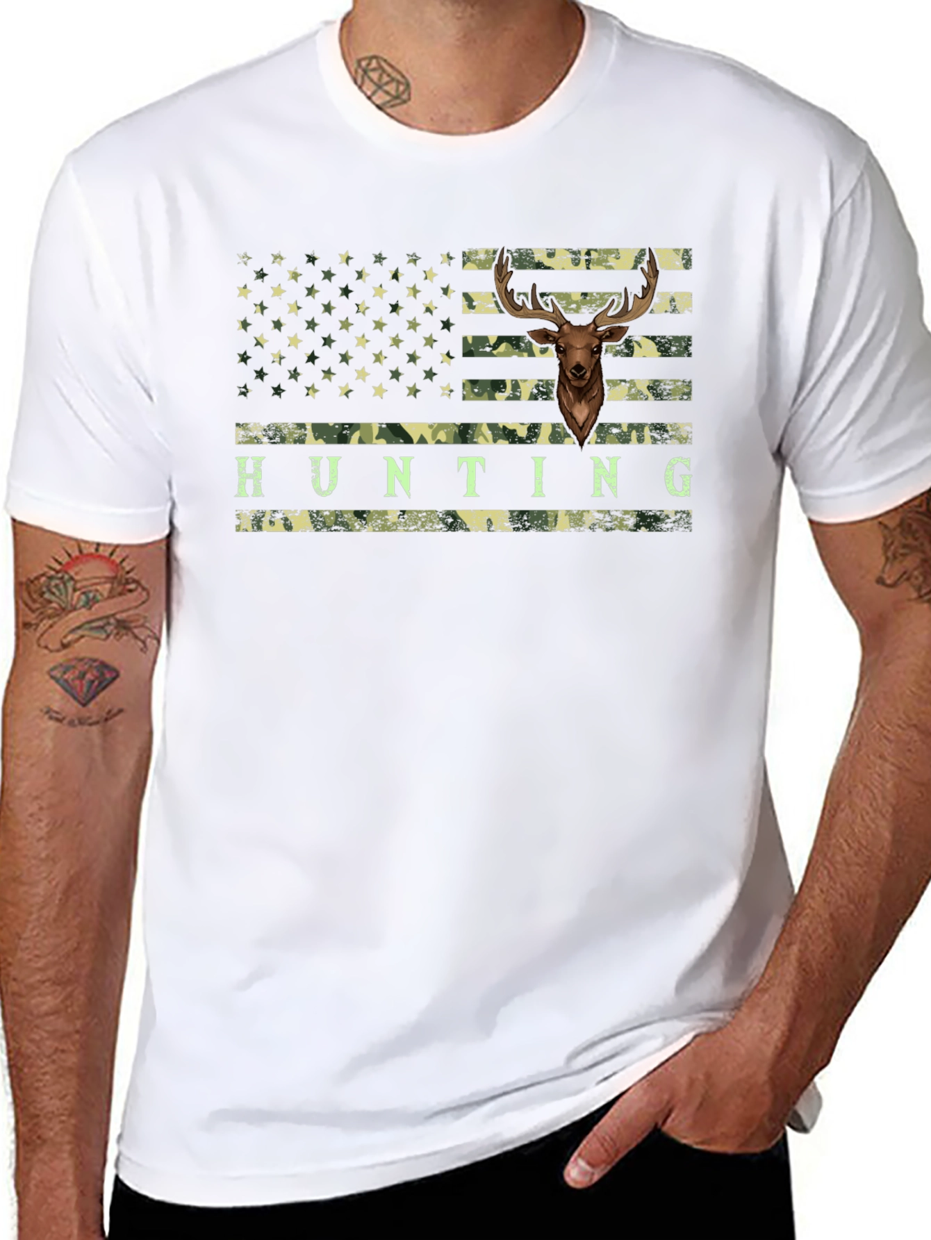 Hunting Flag Deer Graphic T-Shirt