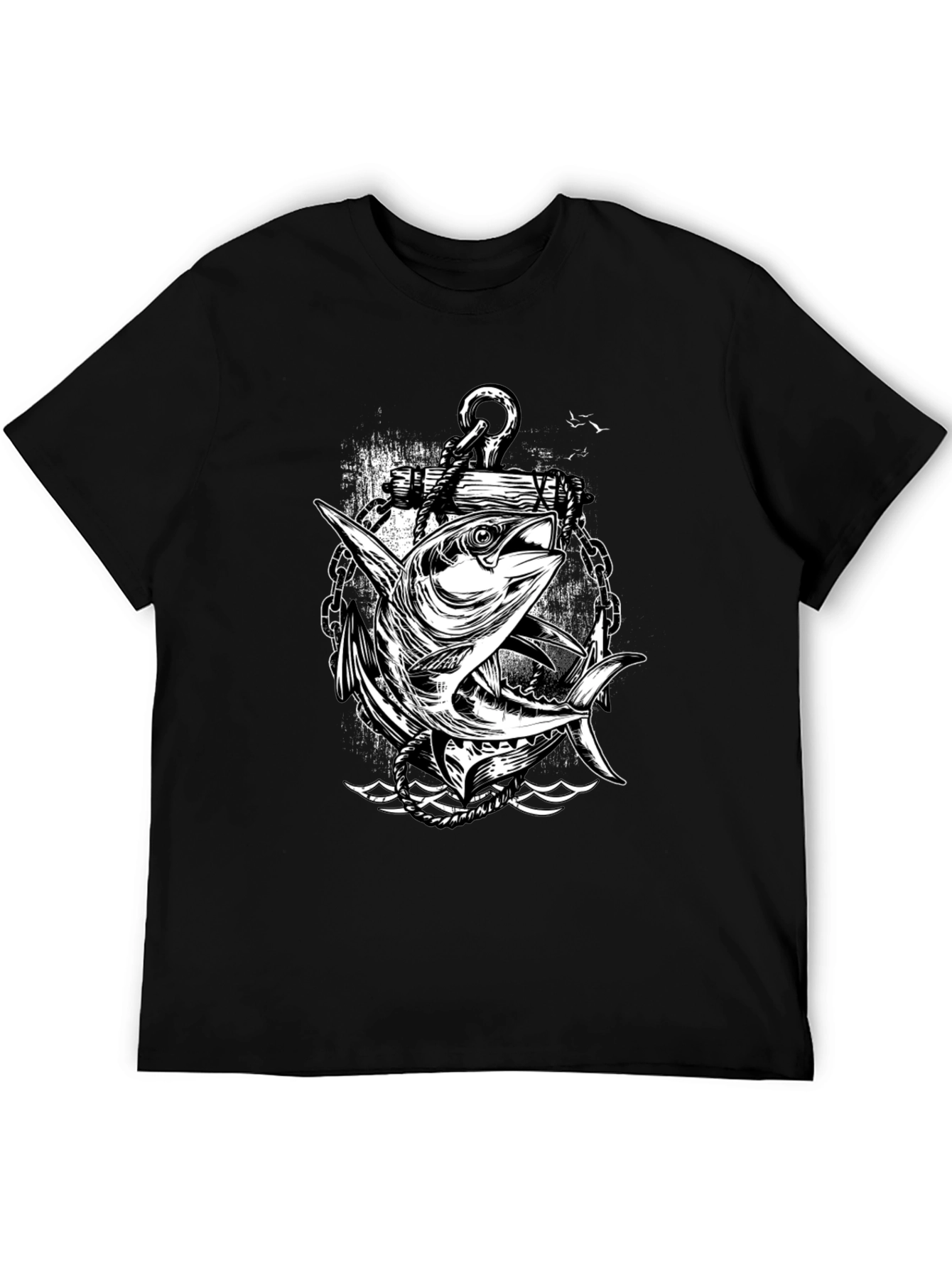 Anchor & Fish Graphic Tee - Black