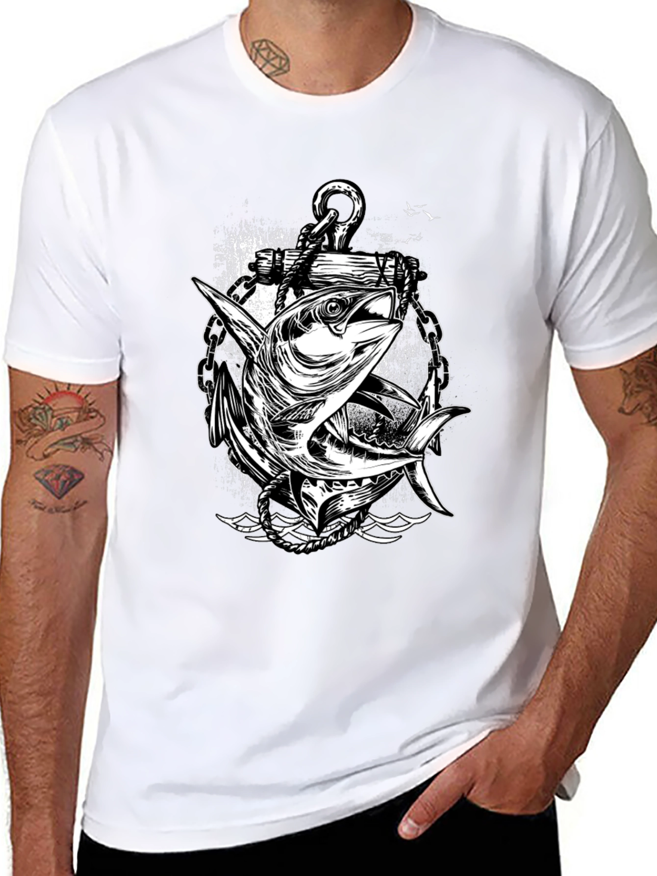 Anchor & Fish Graphic Tee - Black