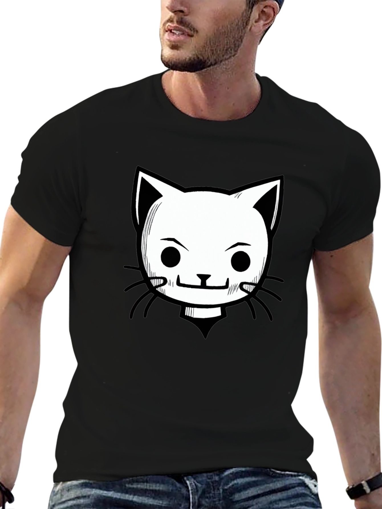 Cool Cat Graphic T-Shirt - Black Crew Neck Tee