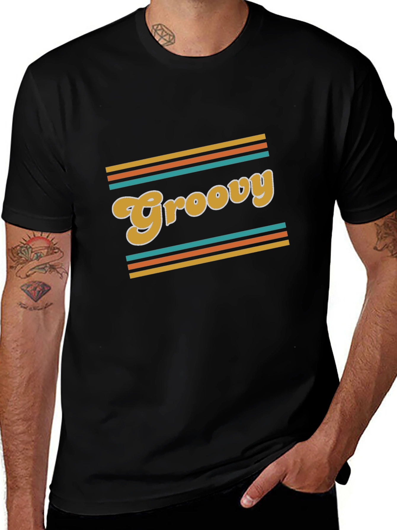 Groovy Retro Style Black T-Shirt