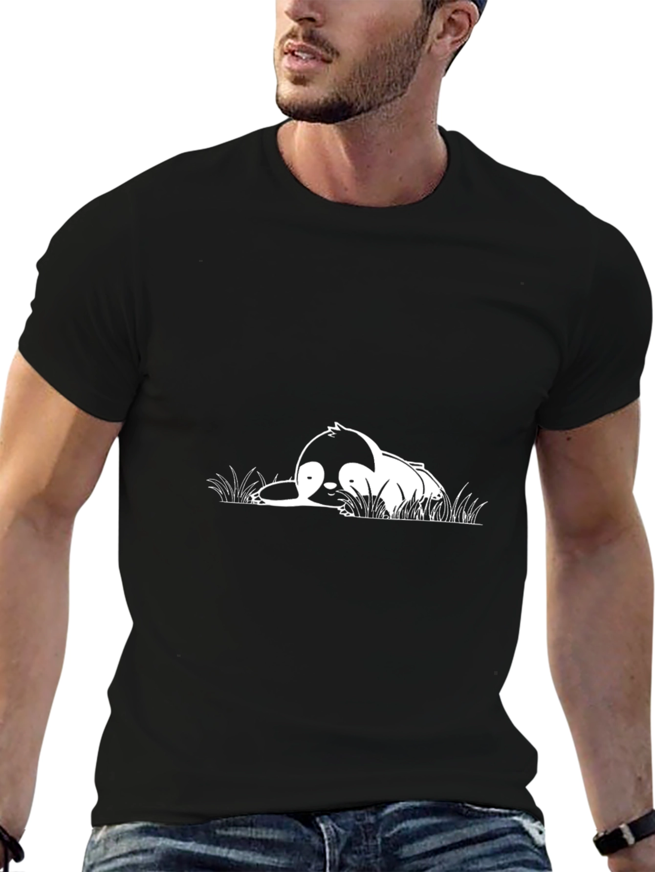 Lazy Penguin Graphic Tee - Black Cotton T-Shirt
