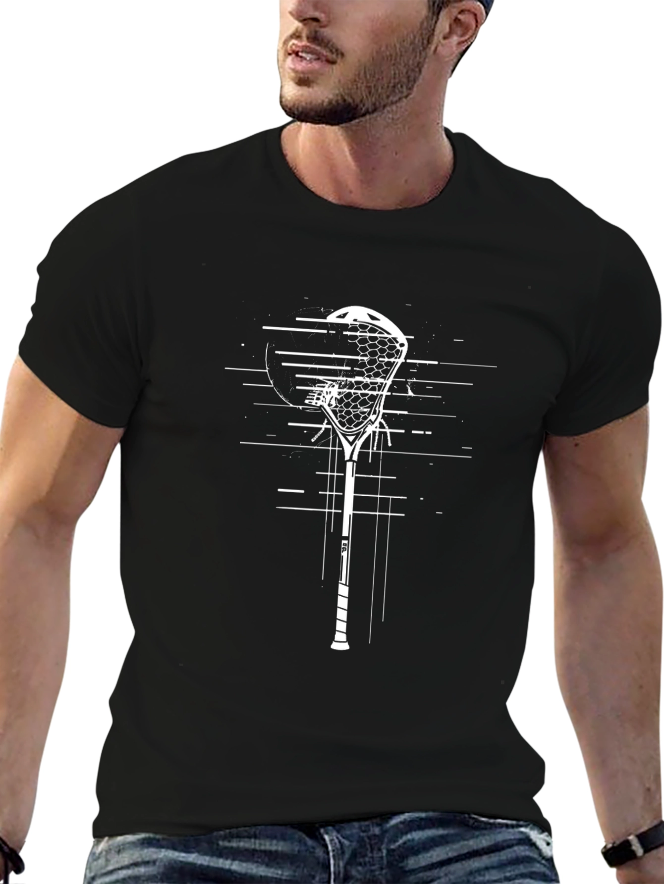 Lacrosse Stick Graphic T-Shirt - Black Cotton Tee
