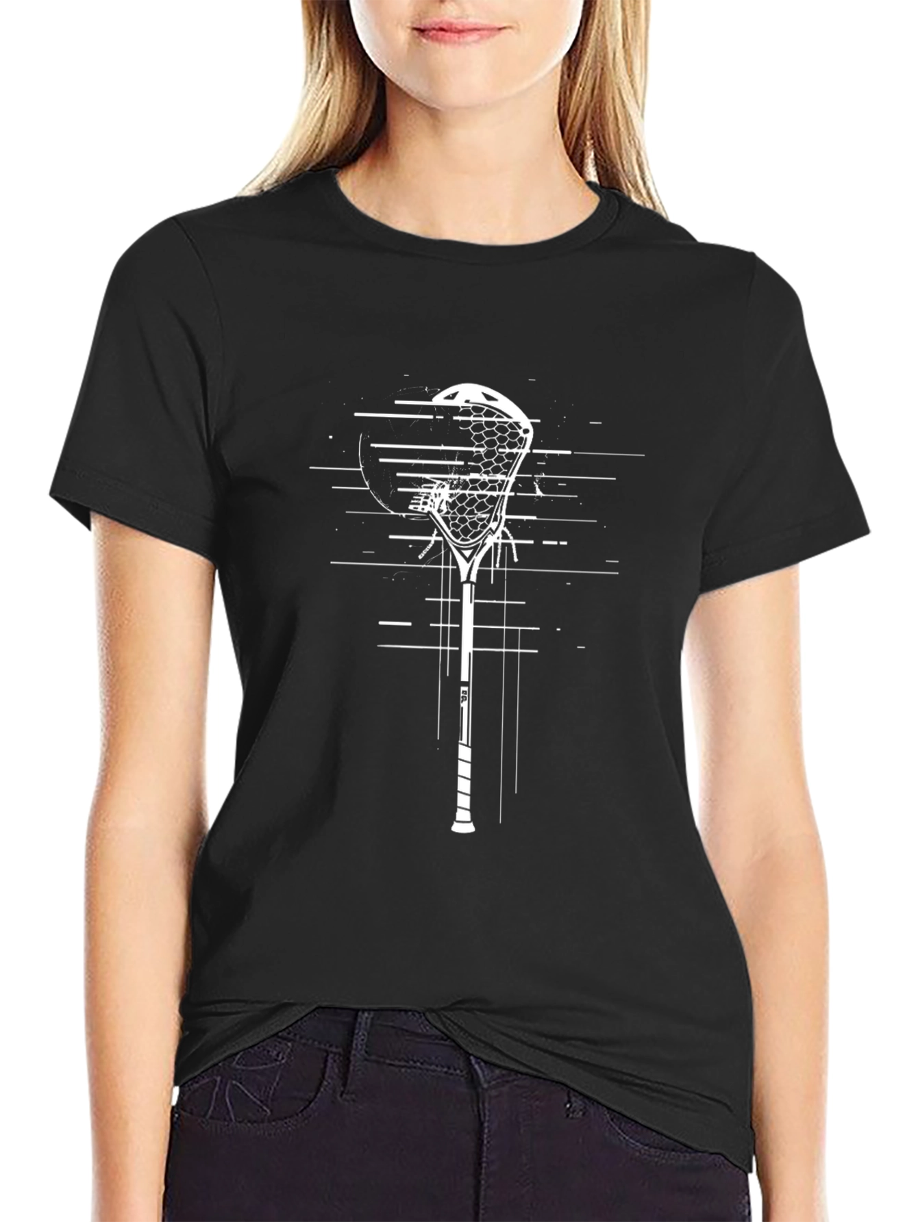 Lacrosse Stick Graphic T-Shirt - Black Cotton Tee
