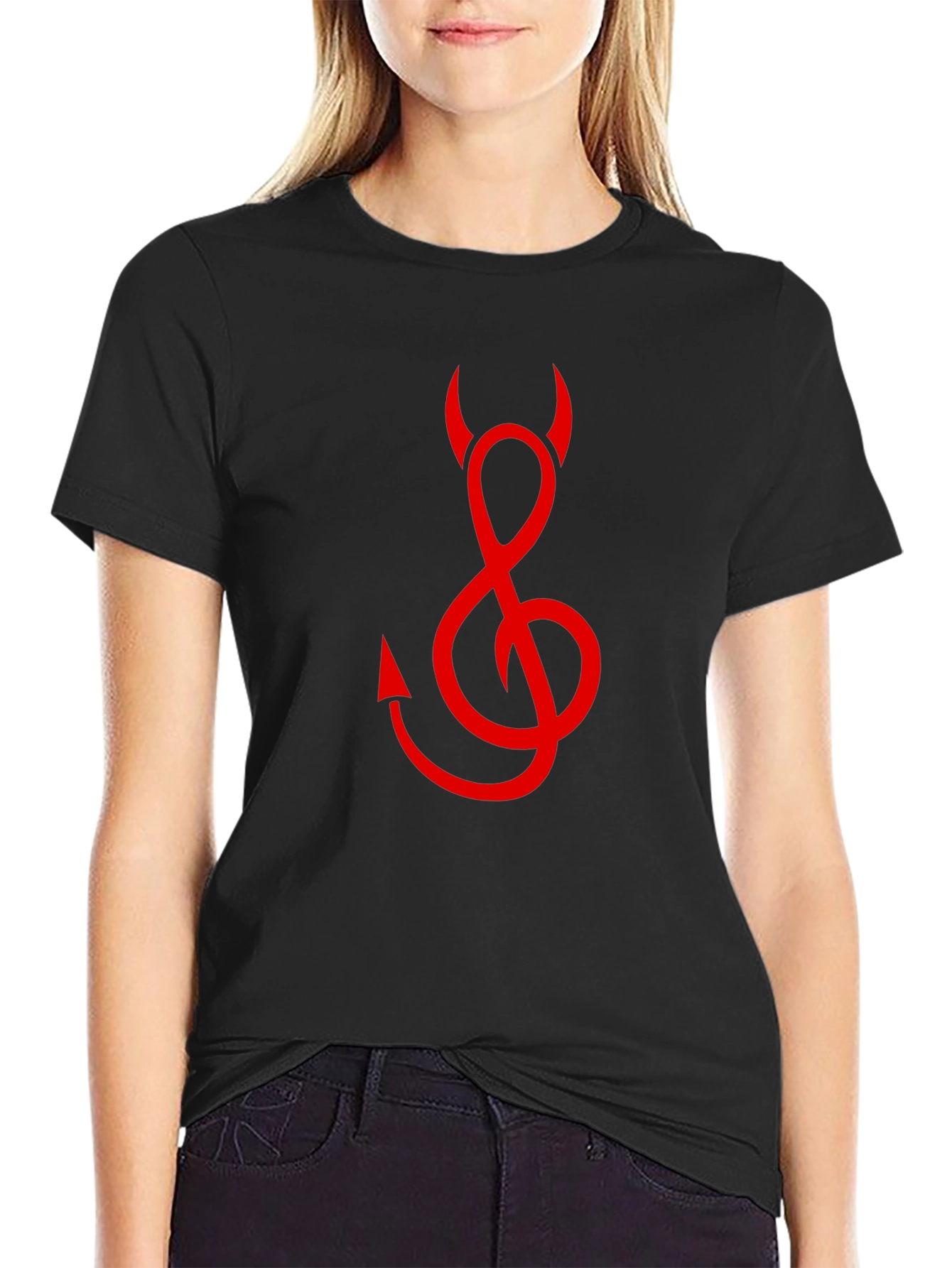 Devil Treble Clef Graphic Tee - Black Cotton