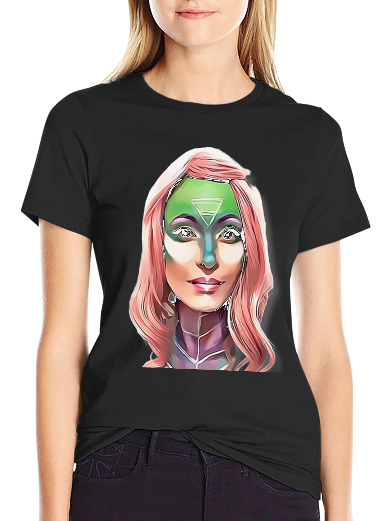Alien Goddess Graphic T-Shirt - Black Cotton Tee