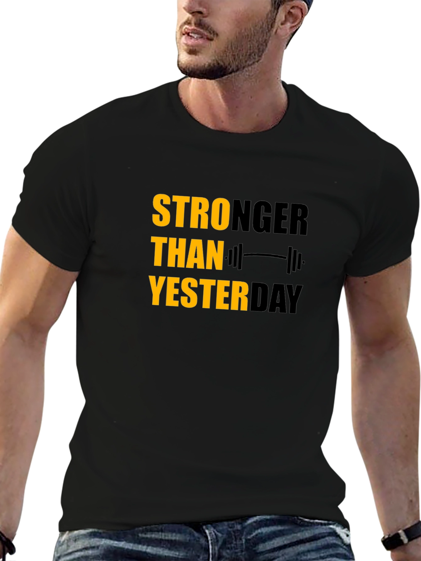 Stronger Than Yesterday Graphic Tee - Motivational Fitness Shirt