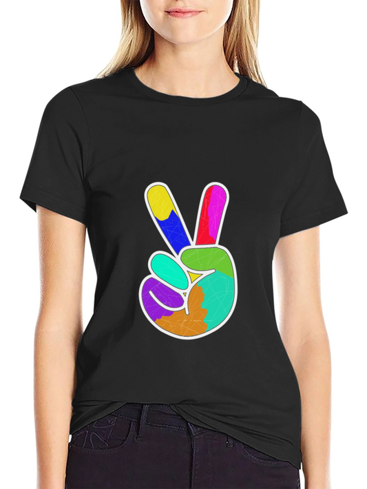 Peace Sign Graphic Tee - Colorful Hand Gesture T-Shirt