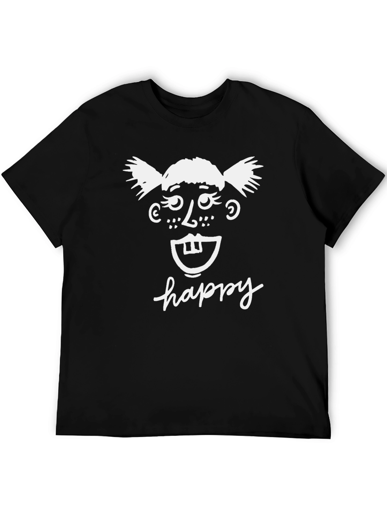 Happy Face Graphic Tee - Black Cotton T-Shirt
