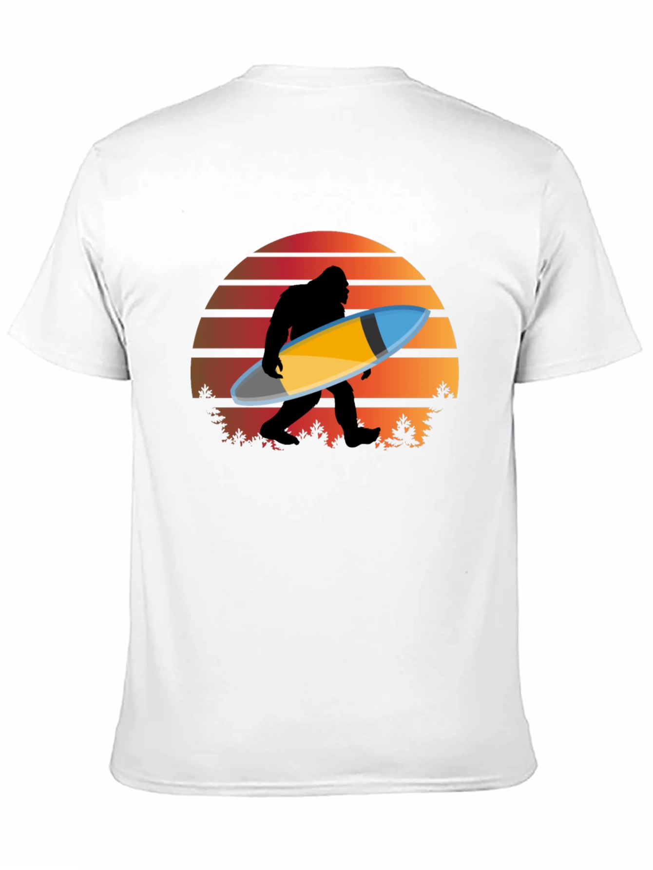 Sasquatch Surfer T-Shirt - Retro Sunset Bigfoot Tee