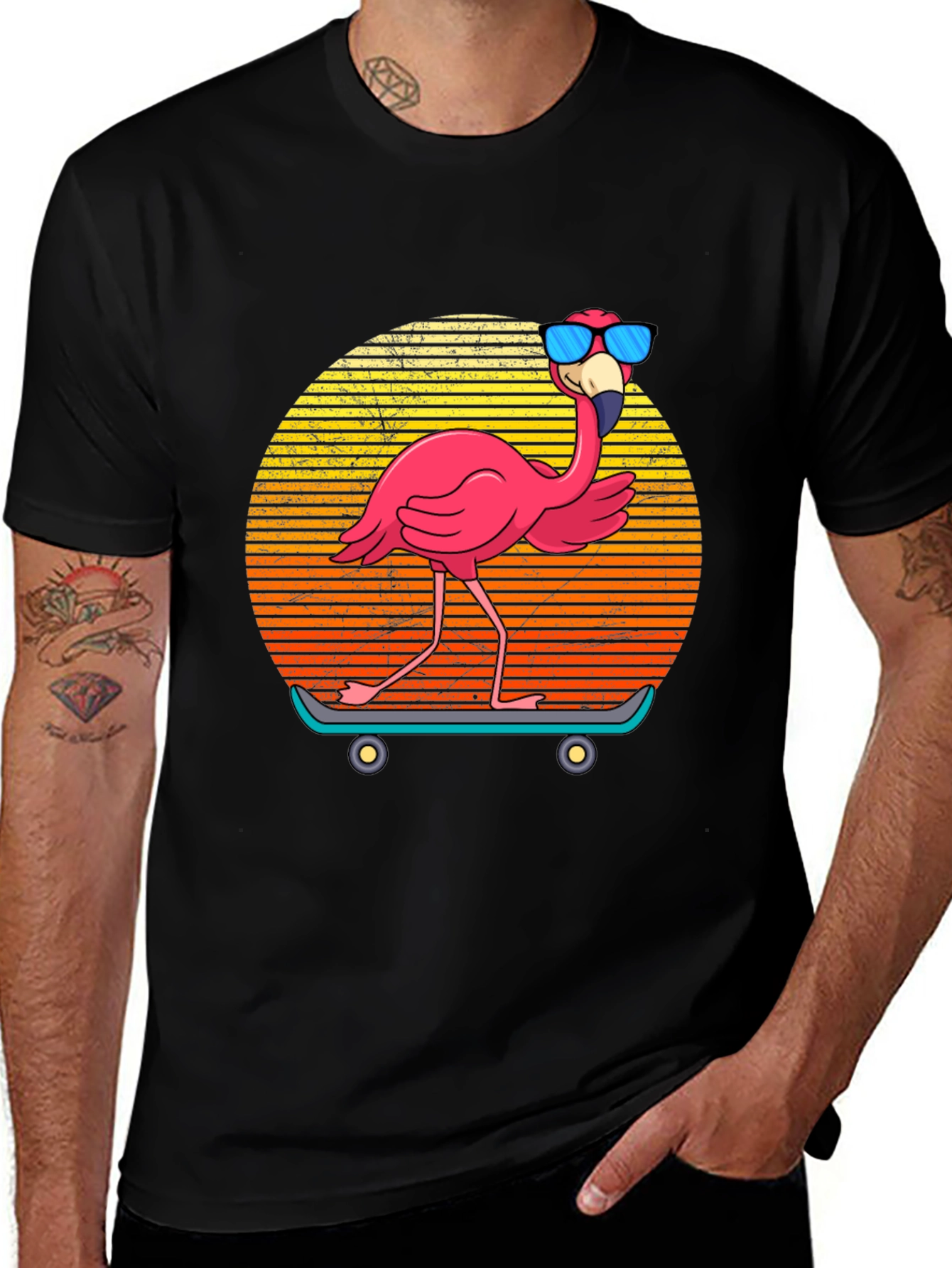 Skateboarding Flamingo Graphic Tee