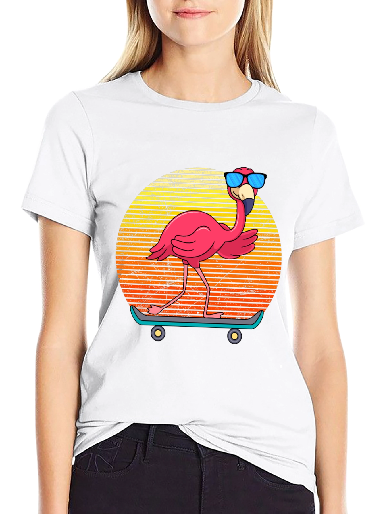 Skateboarding Flamingo Graphic Tee